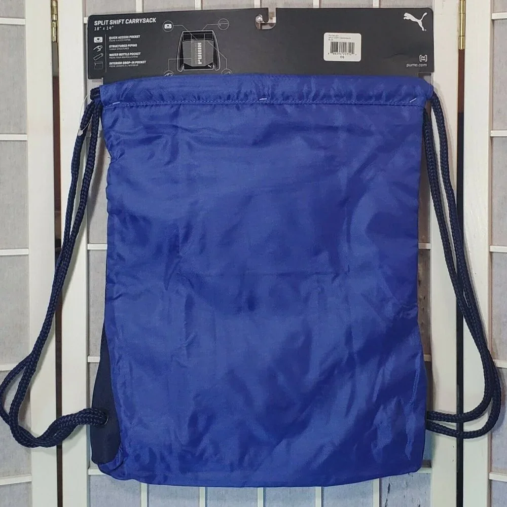 NWT PUMA SPLIT SHIFT CARRYSACK MEN'S BLAC BLUE SCHOOL WORK TRAVEL SPORT BACKPACK